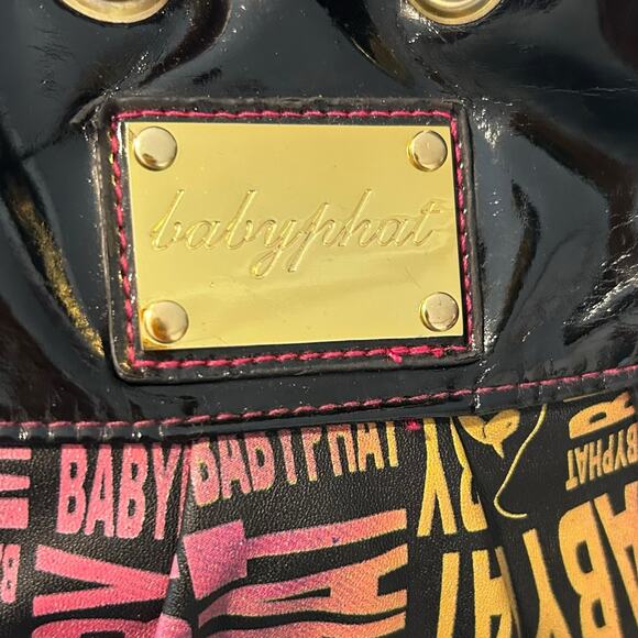 Vintage Y2K BabyPhat Shoulder Bag Black Multicolor Logo Print Adjustable Strap - Picture 7 of 16